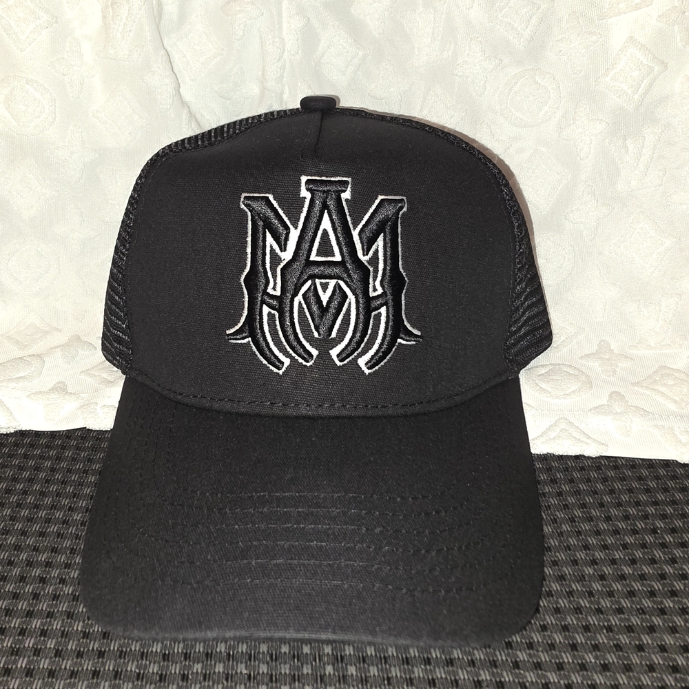 AMIRI Black Trucker Hat with White Logo